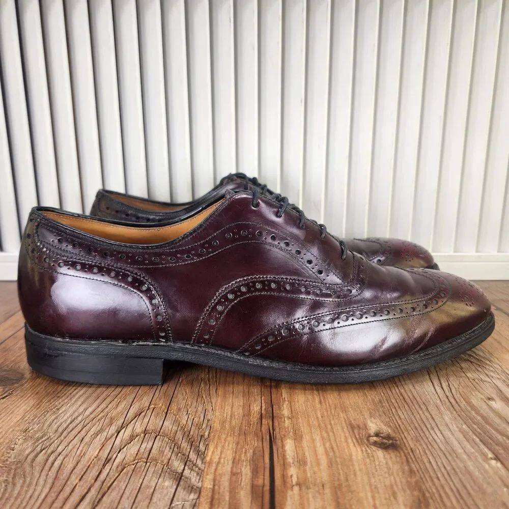 VTG Johnston & Murphy Heritage Mens Sz 10D Red Wingtip Brogue Oxford Dress Shoes